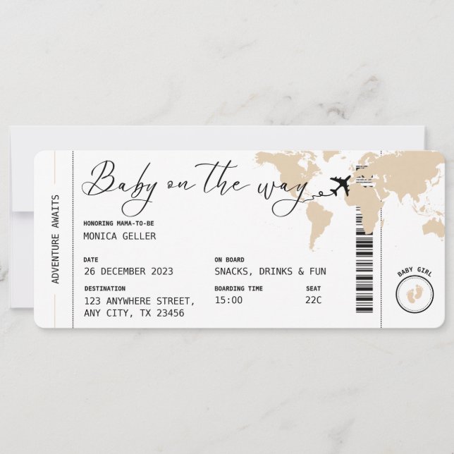 Invitation Passe d'embarquement Voyage Baby shower neutre pou (Devant)