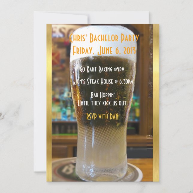 Invitation Passe-moi la bière, enterrement de vie de garçon (Devant)