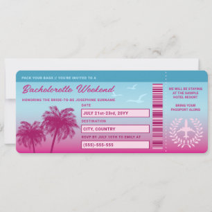 Invitation Passe Pink Blue Tropical Bachelorette Voyage Embar