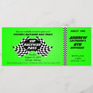 Invitation Passe Piste de Course Anniversaire Billet vert cla