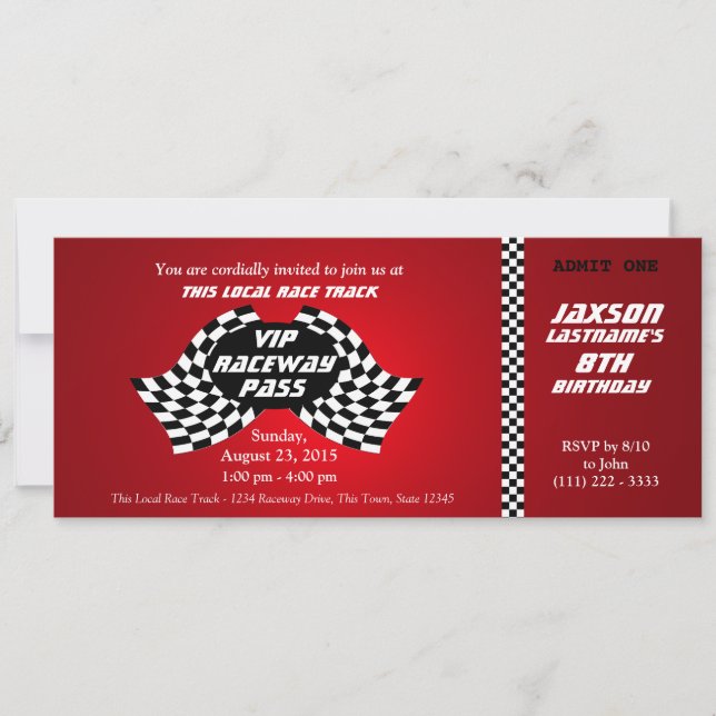 Invitation Passe Piste de course Billet d'anniversaire (Devant)