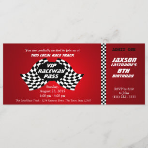 Invitation Passe Piste de course Billet d'anniversaire