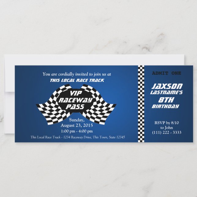 Invitation Passe Piste de course Billet d'anniversaire (Devant)