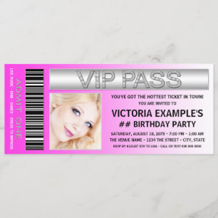 Invitation Passe VIP rose chaud Admission Billet Anniversaire
