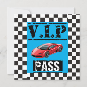 Invitation Passe VIP Voiture de course unique fête d'annivers