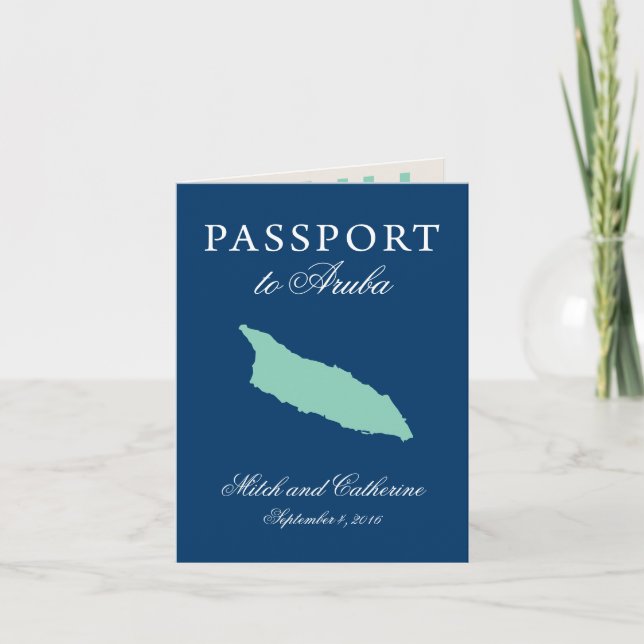 Invitation Passeport Aruba Mariage avec Divi Divi Tree (Devant)