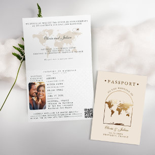 Invitation Passeport Boho Arch Beige Ecru Mariage de Destinat