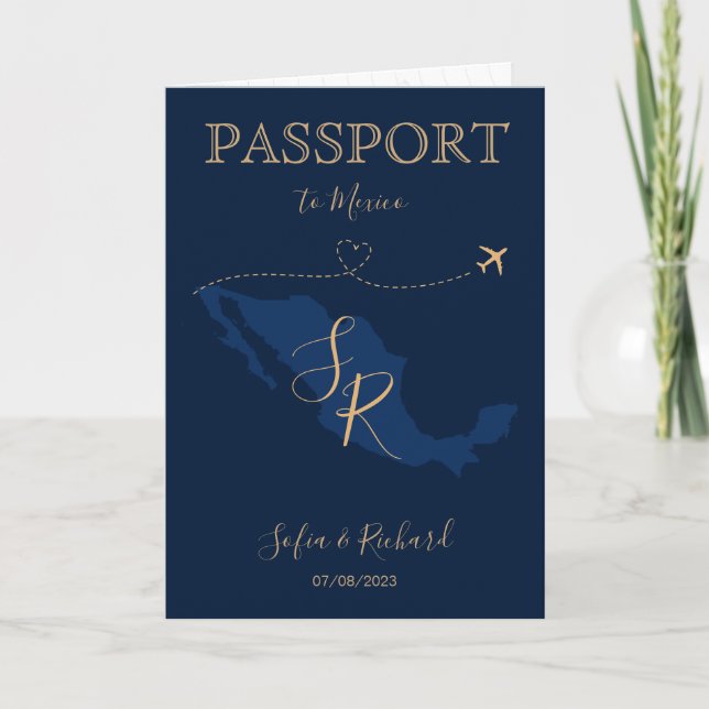 Invitation Passeport de destination de mariage Monogramme Mex (Devant)