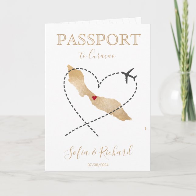 Invitation Passeport de destination mariage Curaçao World MaP (Devant)