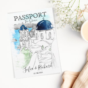 Invitation Passeport de destination mariage Santorini Grèce