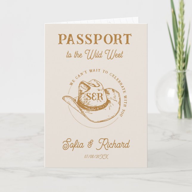 Invitation Passeport de destination Rustique Mariage Ouest (Devant)