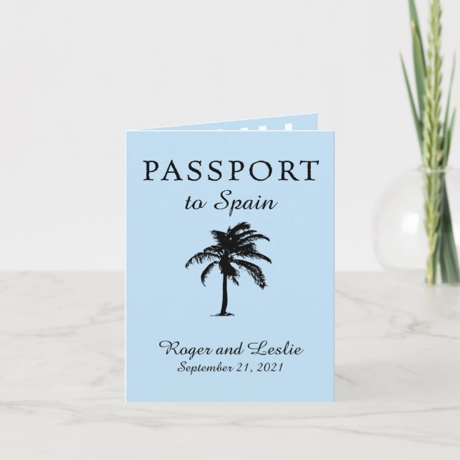 Invitation Passeport de mariage bleu clair d'Espagne (Devant)