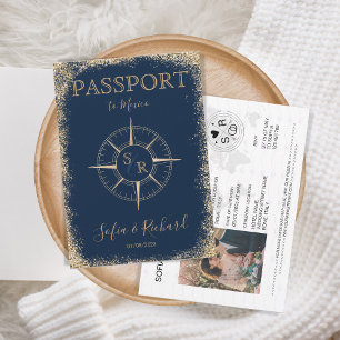 Invitation Passeport Destination Mariage Or Compass Monogramm