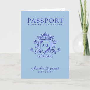 Invitation Passeport Destination Santorini Grèce Mariage