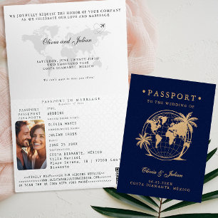 Invitation Passeport Globe Palmier Destination Tropicale Mari