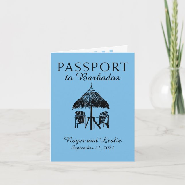 Invitation Passeport Mariage bleu clair Barbade (Devant)