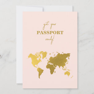 Invitation Passeport Mariage Destination Monde Rose Pâle Or