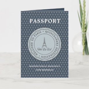 Invitation Passeport Paris Bleu cool Avec Photo Quinceañera