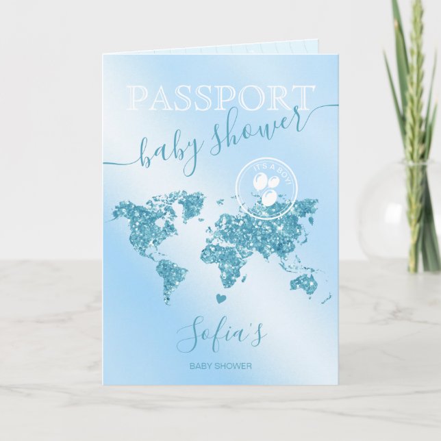 Invitation Passeport Voyage Garçon Baby shower Aventure comme (Devant)