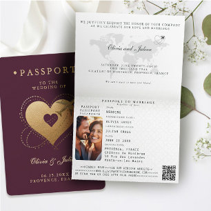 Invitation Passeports Cœurs Avion Bourgogne Mariage de Destin