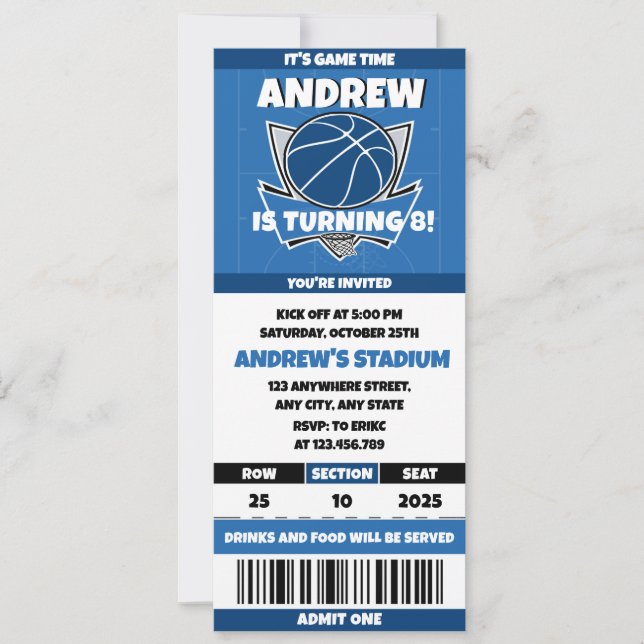 Invitation Passes de fête d'anniversaire de basket-ball perso (Devant)