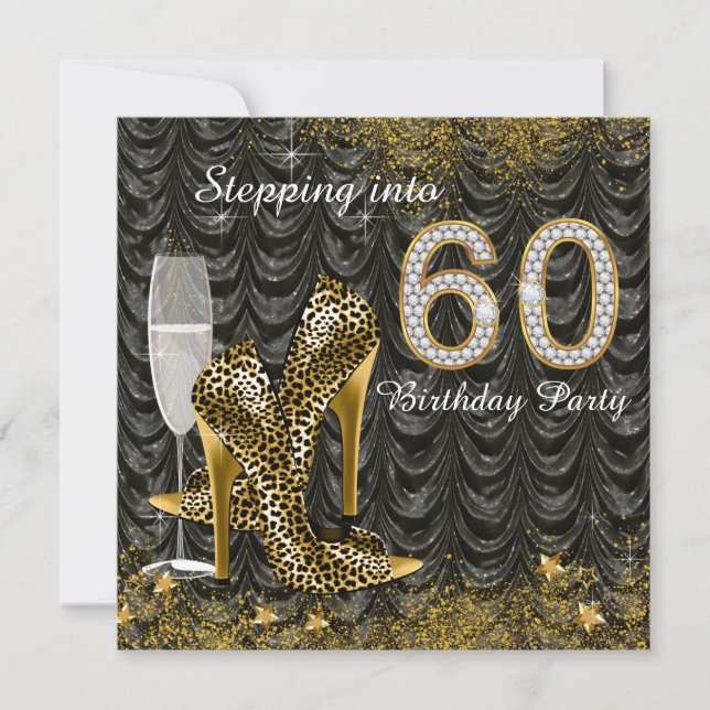 Invitation Passez à 60 Anniversaire Parties scintillant Satin (Devant)