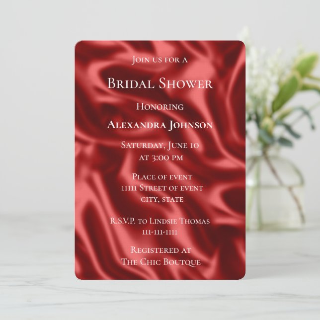 Invitation Passion Red Faux Satin Fête des mariées (Debout devant)