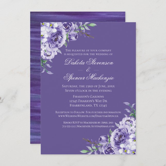 Invitation Passion violette | Violet Lavande de prune brosse (Devant / Derrière)