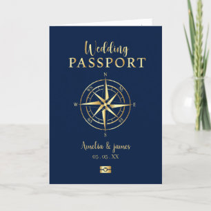 Invitation Passport Destination Compass Mariage Faux or