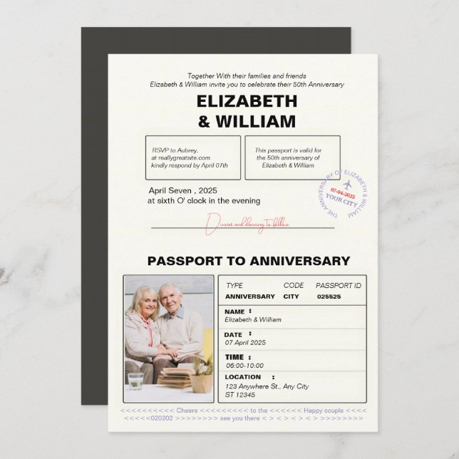 Invitation Passport moderne 50e anniversaire (Devant / Derrière)