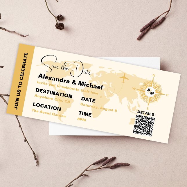 Invitation Passport moderne Black and Gold Enregistrer la dat (Créateur téléchargé)