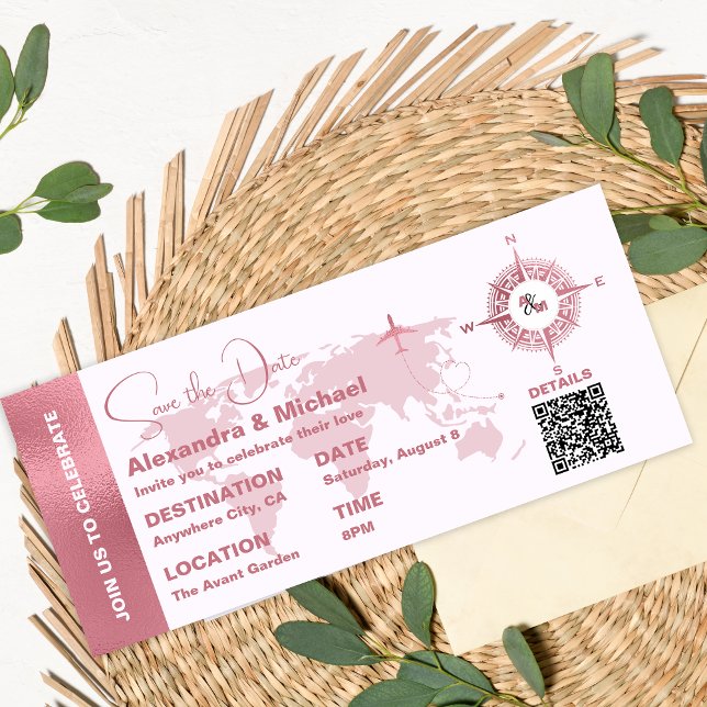 Invitation Passport or Rose moderne Enregistrer la date (Créateur téléchargé)