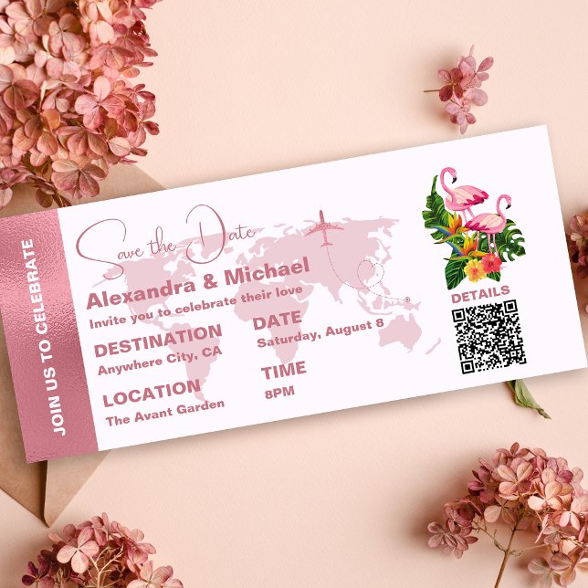 Invitation Passport or Rose moderne Enregistrer la date Invit (Créateur téléchargé)
