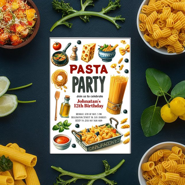 Invitation Pasta Aquarelle fête d'anniversaire (Créateur téléchargé)