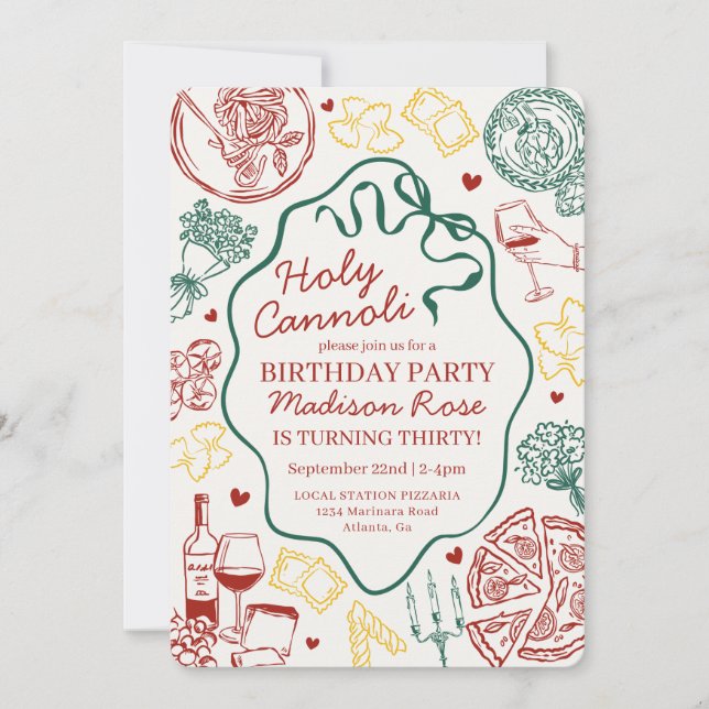 Invitation Pasta Dinner Party Holy Cannoli Italian Birthday (Devant)