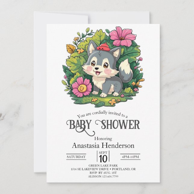 Invitation Pastel Adorable Wolf Baby shower numérique (Devant)
