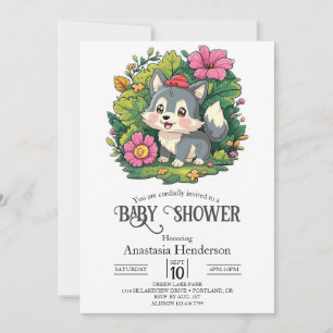 Invitation Pastel Adorable Wolf Baby shower numérique