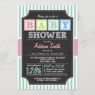 Invitation Pastel Alphabet Blocks Chalkboard look Baby shower