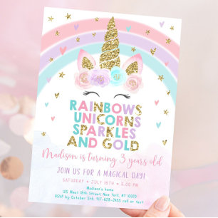 Invitation Pastel Anniversaire Licorne Arc-en-ciel