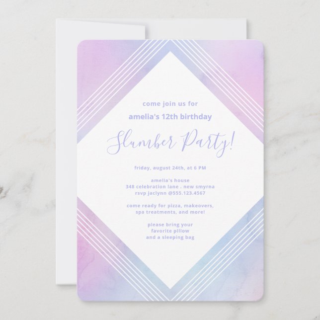 Invitation Pastel Aquarelle Anniversaire Fête de bois Purple (Devant)