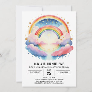 Invitation Pastel Aquarelle Nuages Fille Anniversaire