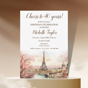 Invitation Pastel Aquarelle Paris Tour Eiffel 40. Anniversair