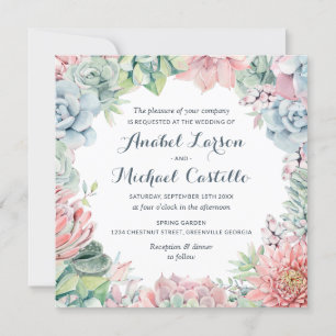 Invitation Pastel Aquarelle Succulents Mariage