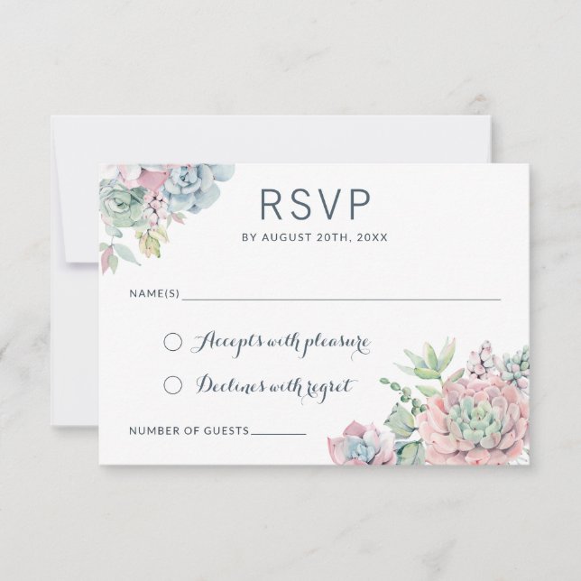 Invitation Pastel Aquarelle Succulents Mariage RSVP Répondre (Devant)