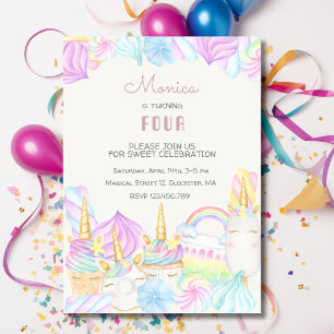 Invitation Pastel arc-en-ciel aquarelle licorne bonbons d'ann