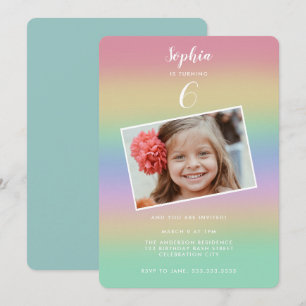 Invitation Pastel Arc-en-ciel dégradant Anniversaire de enfan