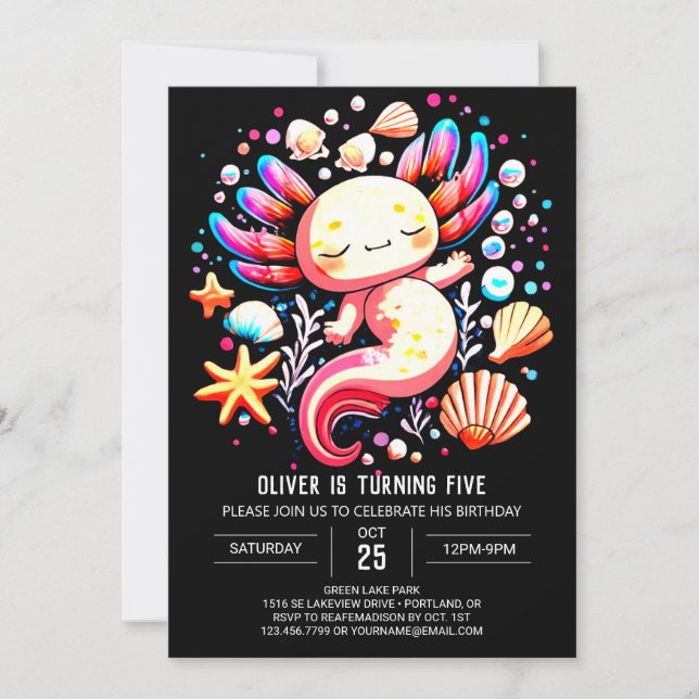 Invitation Pastel Axolotl Anniversaire Moderne (Devant)