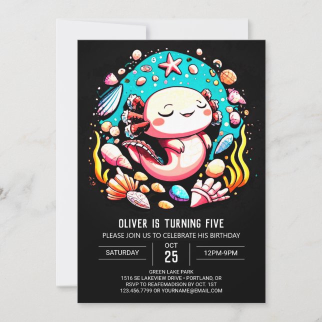 Invitation Pastel Axolotl sous la mer Fête d'anniversaire (Devant)