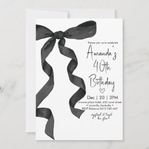 Invitation Pastel Black Bow Élégant anniversaire