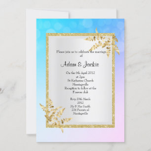 Invitation Pastel bleu argenté feuille d'or ÉLÉGANT MARIAGE